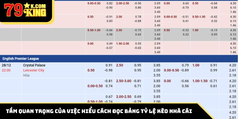 Tầm quan trọng của việc hiểu cách đọc bảng tỷ lệ kèo nhà cái